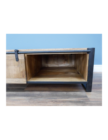 Table basse industrielle en bois de manguier