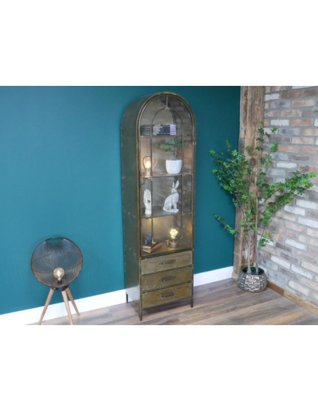Vitrine arrondie métallique effet vieilli