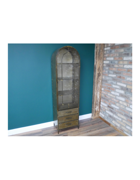 Vitrine arrondie métallique effet vieilli