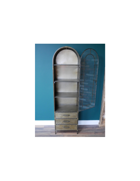 Vitrine arrondie métallique effet vieilli
