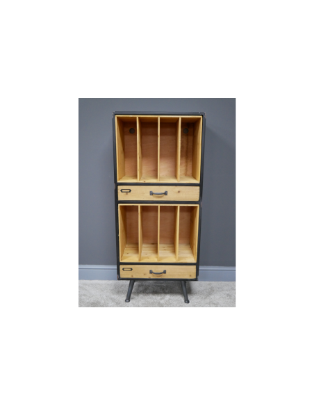 Bibliothèque Vinyles Vintage Double en Bois et Métal Patiné