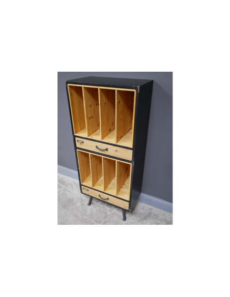 Bibliothèque Vinyles Vintage Double en Bois et Métal Patiné