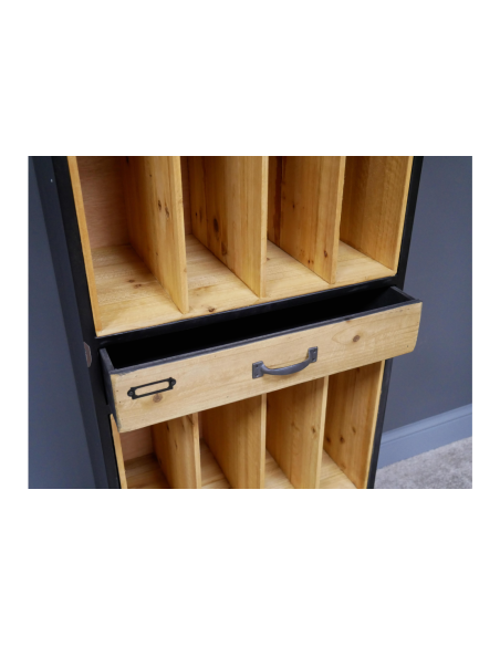 Bibliothèque Vinyles Vintage Double en Bois et Métal Patiné