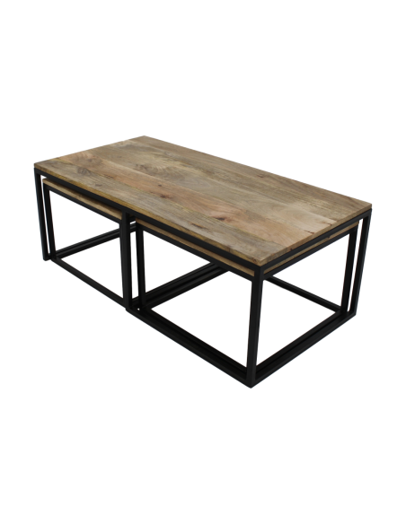 Table de salon gigogne en manguier à 3 plateaux