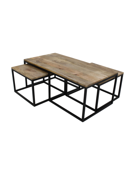 Table de salon gigogne en manguier à 3 plateaux