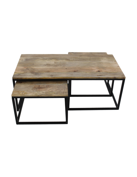 Table de salon gigogne en manguier à 3 plateaux