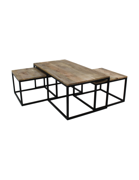 Table de salon gigogne en manguier à 3 plateaux