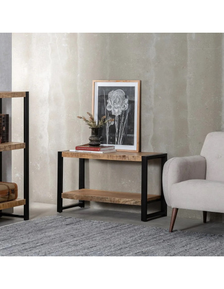 Console bois de manguier et métal deux étagères