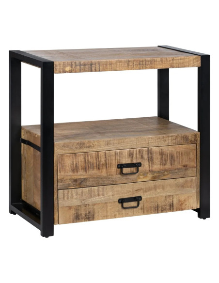 Meuble d'appoint en bois massif de manguier et métal avec tiroirs