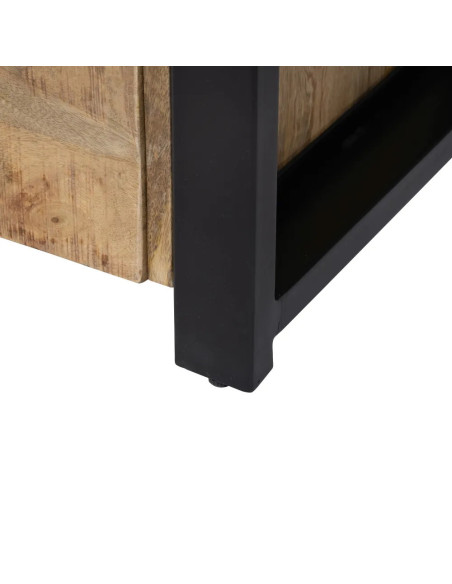 Meuble d'appoint en bois massif de manguier et métal avec tiroirs