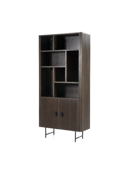 Bibliothèque en manguier et métal 2 portes Rémi