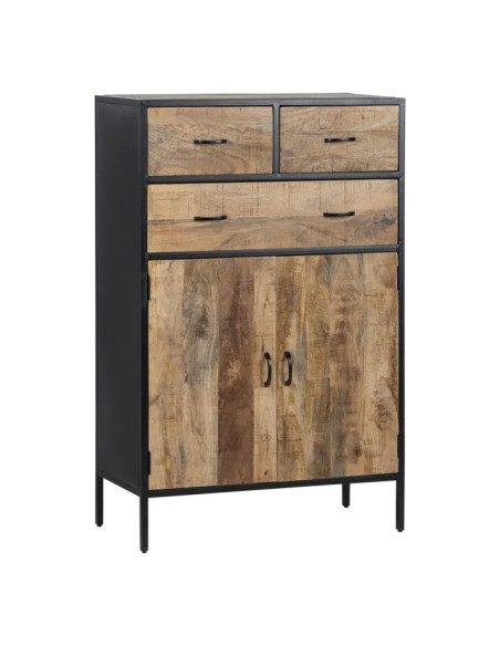 Meuble de rangement en manguier et métal 2 portes et 3 tiroirs