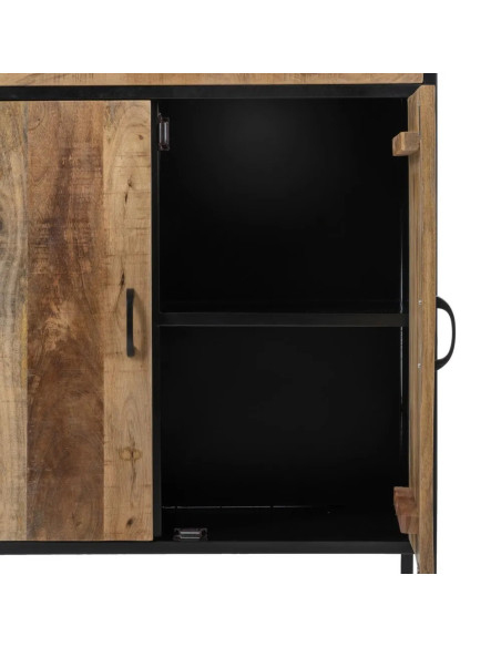 Meuble de rangement en manguier et métal 2 portes et 3 tiroirs