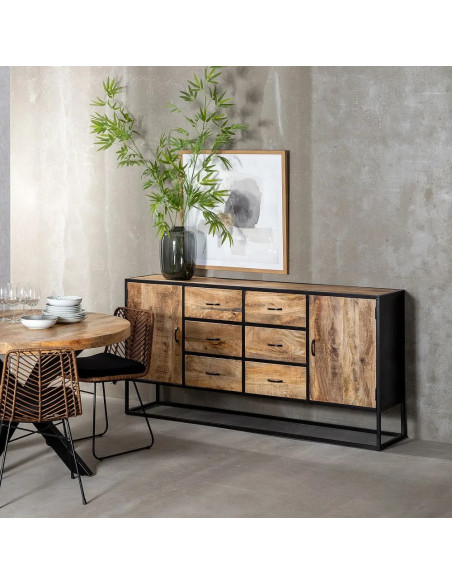 Buffet indus en manguier et métal noir Mara