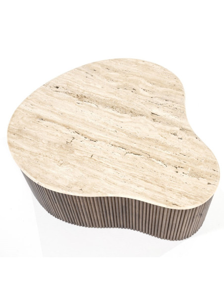 Table basse en manguier et travertin Mari