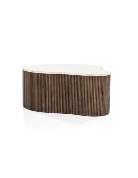 Table basse en manguier et travertin Mari