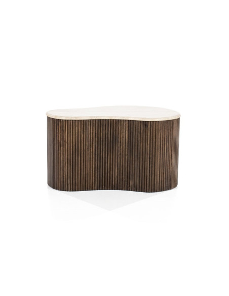 Table basse en manguier et travertin Mari