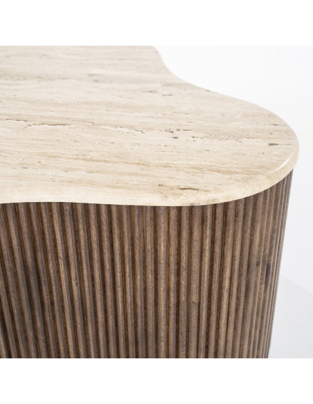 Table basse en manguier et travertin Mari