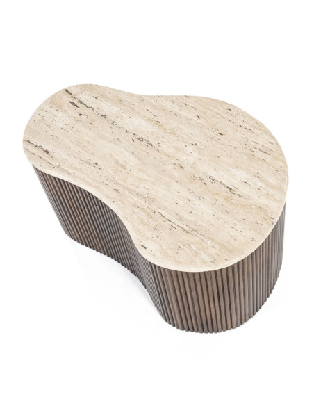 Table basse en manguier et travertin Mari