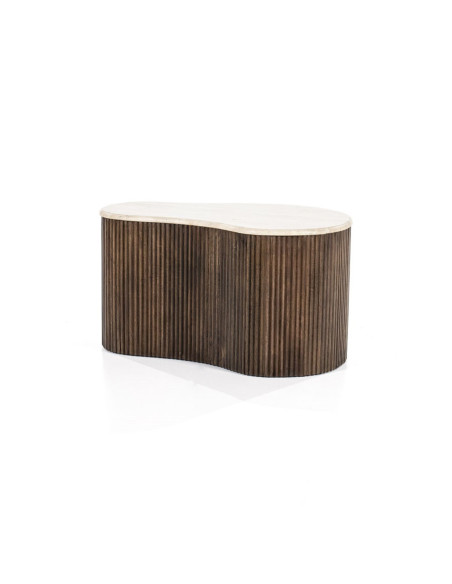Table basse en manguier et travertin Mari