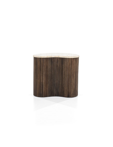Table basse en manguier et travertin Mari
