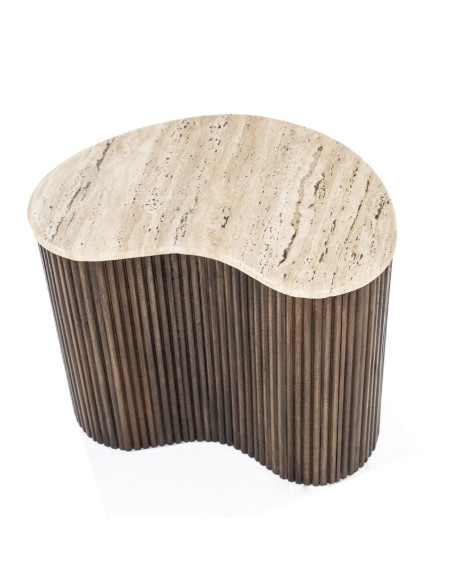 Table basse en manguier et travertin Mari