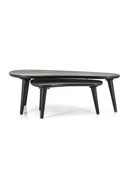 Set de 2 tables basses haricot bois massif noir Guus