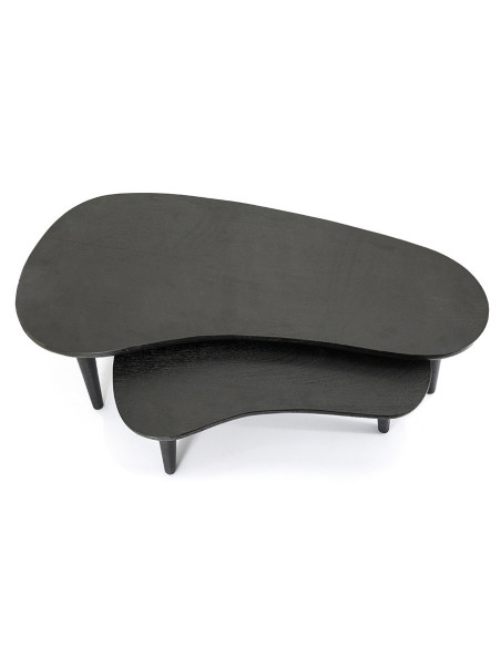Set de 2 tables basses haricot bois massif noir Guus