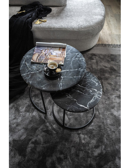Set de 2 tables basses gigognes en marbre Romeo