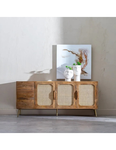 Bahut en manguier et rotin naturel Tari