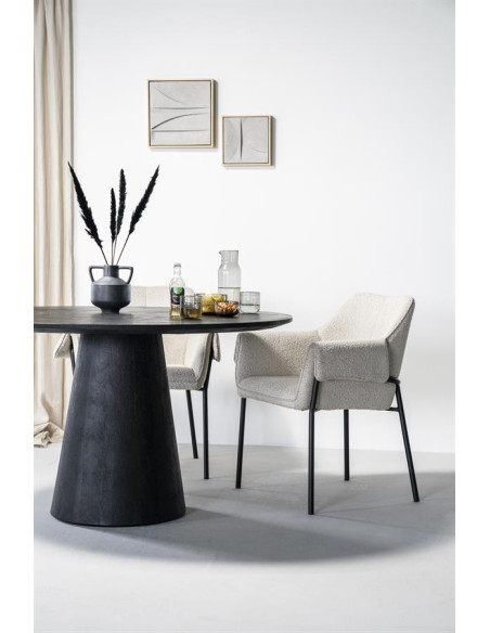 Table à manger ronde ARON en bois de manguier – Ø 130 cm – Noir ou Marron