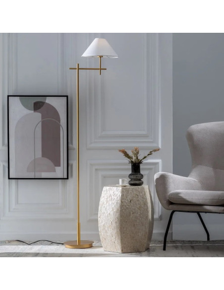 Lampe sur pied métal or avec abat-jour blanc