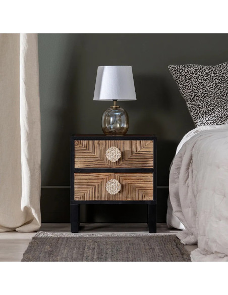 Table de chevet bois et métal 2 tiroirs Bruno
