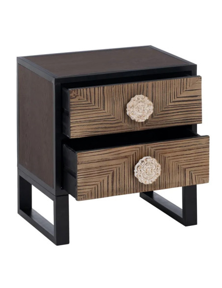 Table de chevet bois et métal 2 tiroirs Bruno