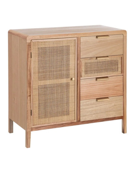 Meuble d'appoint en paulownia et rotin Honey