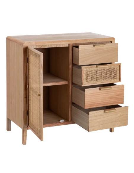 Meuble d'appoint en paulownia et rotin Honey