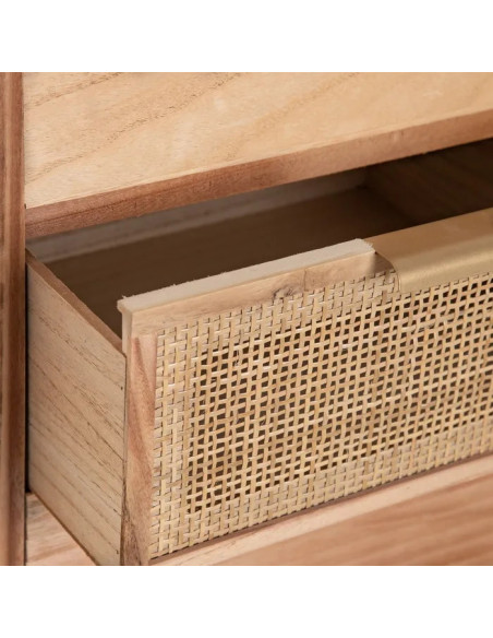 Meuble d'appoint en paulownia et rotin Honey