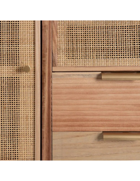 Meuble d'appoint en paulownia et rotin Honey