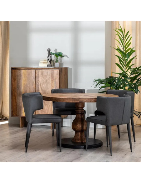 Table ronde en manguier avec pied tourné