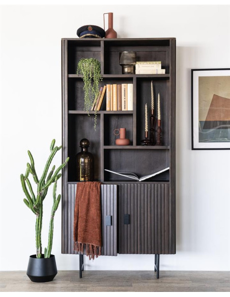 Bibliothèque en manguier et métal 2 portes Rémi