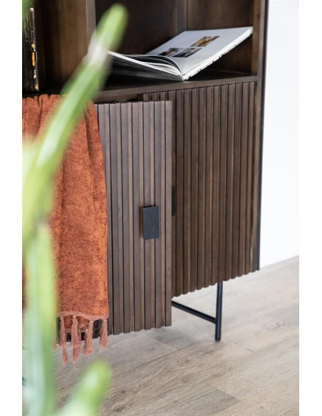 Bibliothèque en manguier et métal 2 portes Rémi