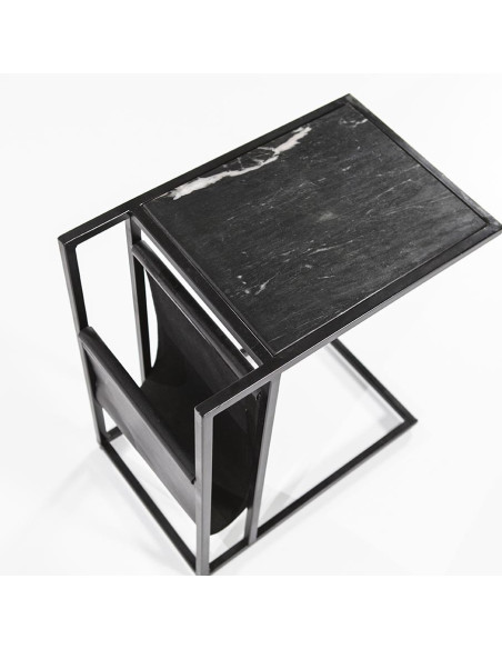 Bout de canapé en marbre avec porte-revues Dylan