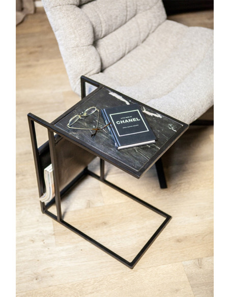 Bout de canapé en marbre avec porte-revues Dylan