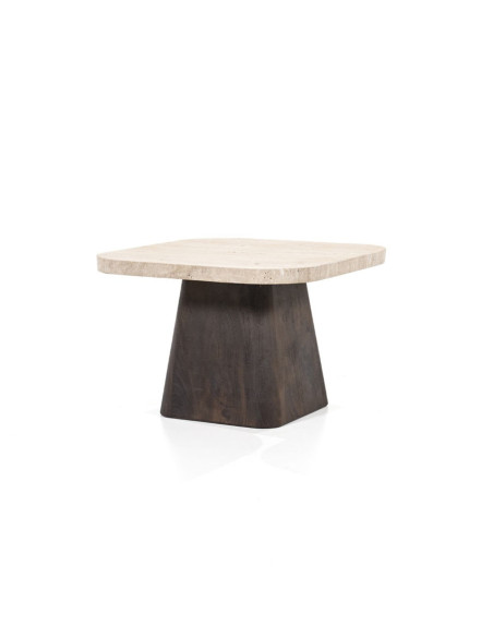Petite table basse en manguier et travertin Travis