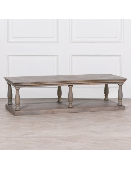 Table basse drapier en manguier rustique et pieds colonne 168 cm