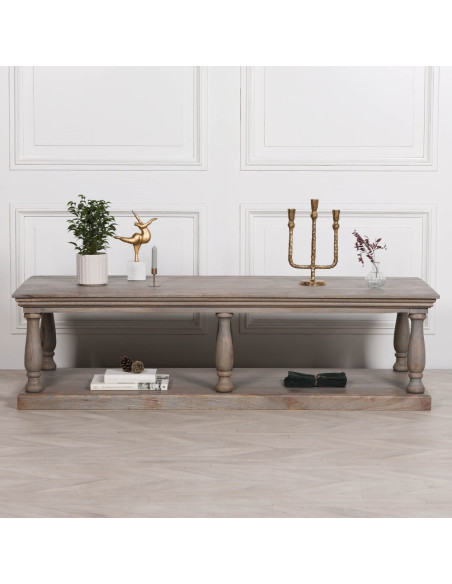 Table basse drapier en manguier rustique et pieds colonne 168 cm