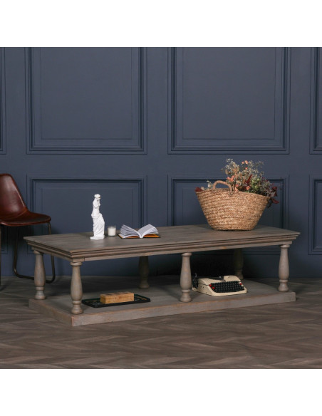 Table basse drapier en manguier rustique et pieds colonne 168 cm