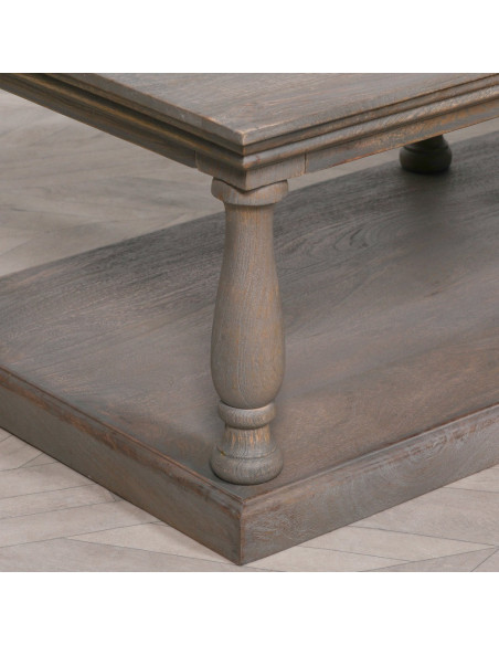 Table basse drapier en manguier rustique et pieds colonne 168 cm