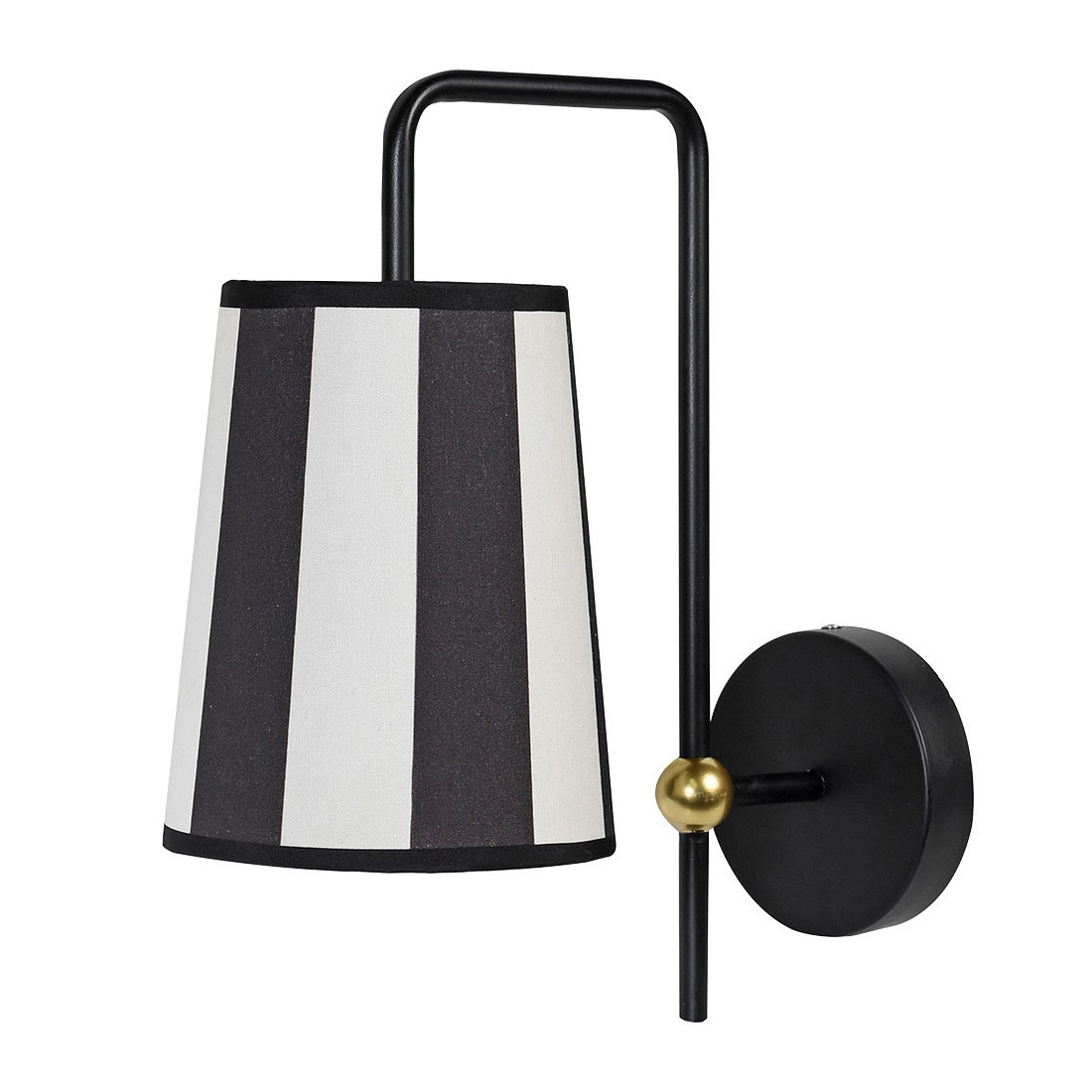 Abat Jour Rayé Noir Et Blanc Applique en métal noir et abat-jour en lin
