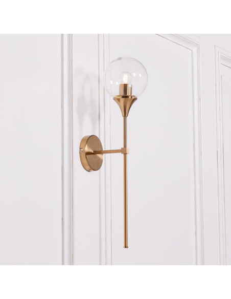Applique rétro boule verre et métal or 60cm H